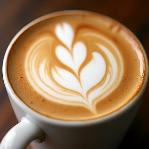 Gros plan sur un art latte complexe dans une tasse de café