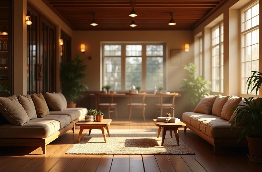 Intérieur accueillant du café avec un espace salon