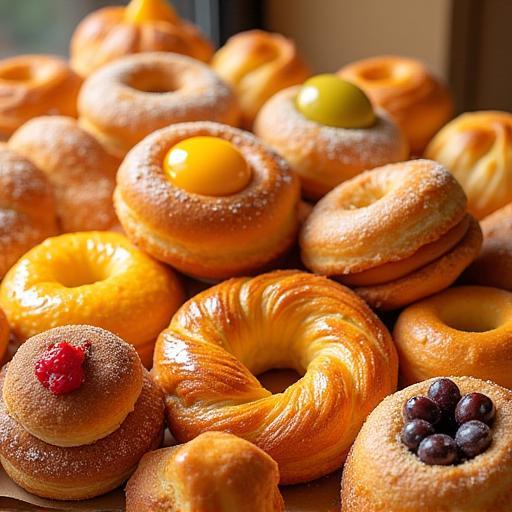 Variété de pâtisseries fraîches exposées